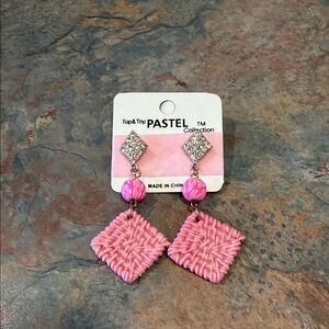 Pink Woven Drop Earrings NIP